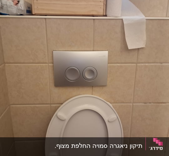 לחצן הדחה כפול מעל מושב אסלה בחדר אמבטיה